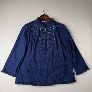 Quacker Factory Women's Rhinestone Embellished Zip-Up Jacket, Size Medium